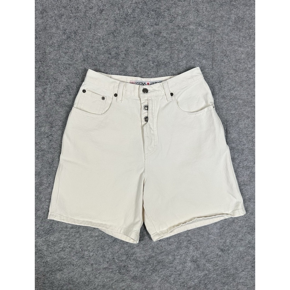 VTG Zena Jeans Shorts Size 9 High Waisted 90s White Denim Button Fly